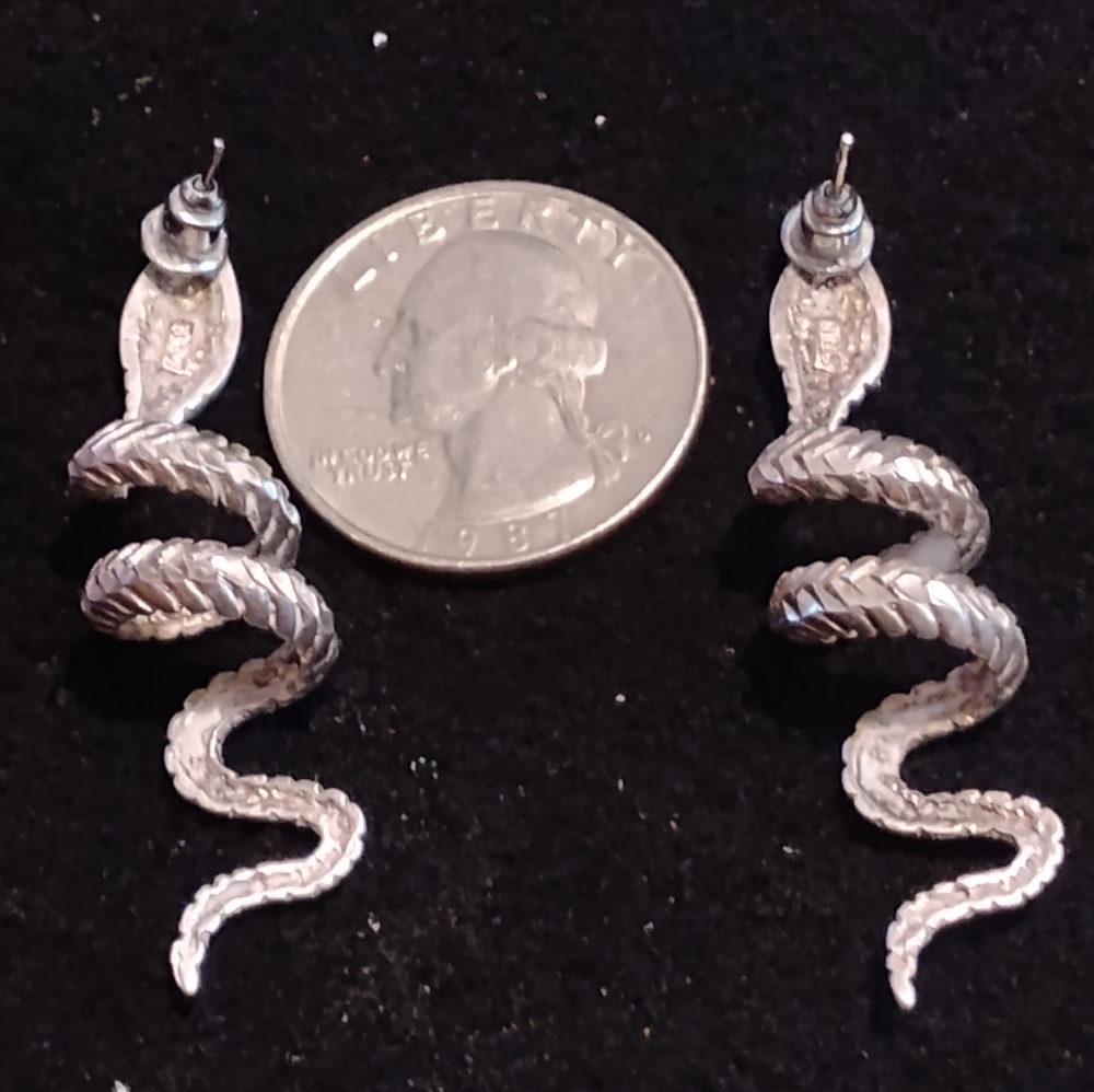 Vintage Sterling Silver Snake Earrings - Picture 2 of 4
